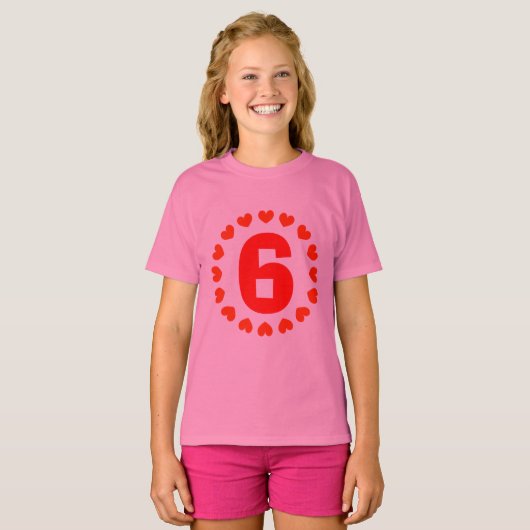 女の子のハートとの第6誕生日のワイシャツ|第6 Tシャツ (正面フル)