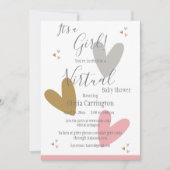 女の子のハートピンクのバーチャルベイビーシャワー 招待状 (正面)