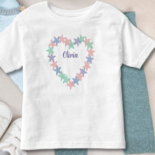 女の子のハート形のヒトデパーソナライズされた トドラーTシャツ