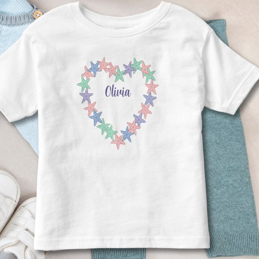 女の子のハート形のヒトデパーソナライズされた トドラーTシャツ