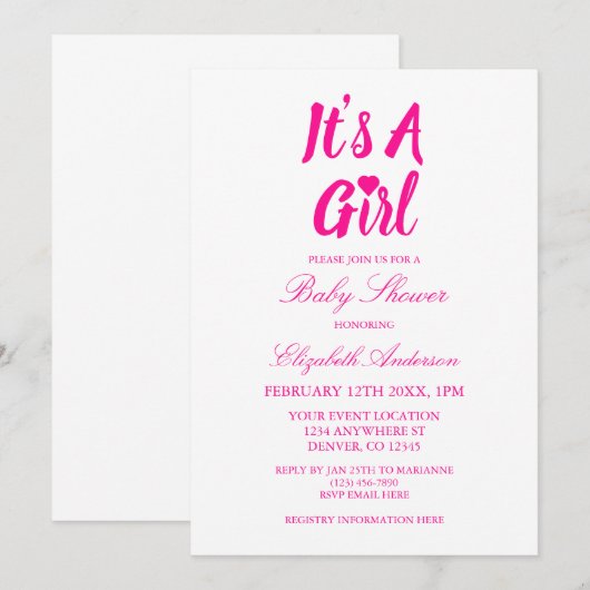 女の子のハート 招待状 (正面/裏面)