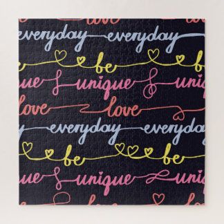 女の子のハート、言葉のシームレスなパターン。 ジグソーパズル