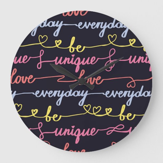 女の子のハート、言葉のシームレスなパターン。 ラージ壁時計 (正面)