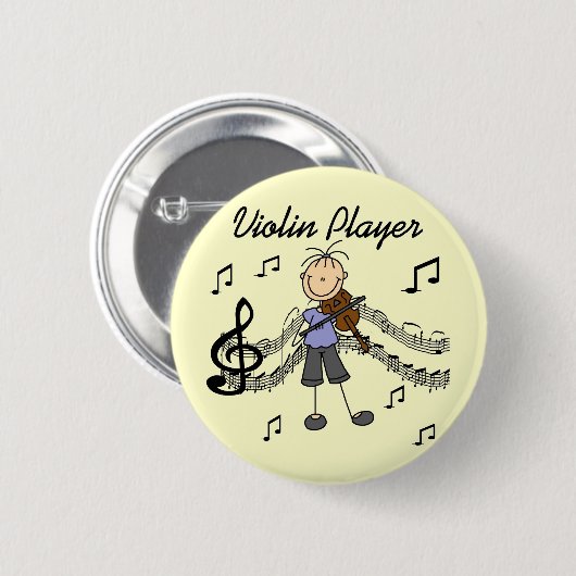 女の子のバイオリンプレーヤーのTシャツおよびギフト 缶バッジ (正面&裏面)