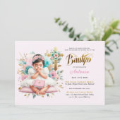 女の子のバウティゾ ピンクゴールド フラワークロス 招待状 (スタンド正面)