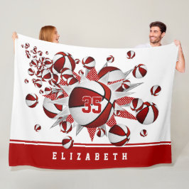 女の子のバスケットは赤い白い星をパーソナライズされた付ける フリースブランケット