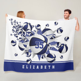 女の子のバスケットは青い白い星 フリースブランケット