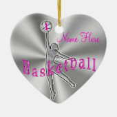 女の子のバスケットボールは彼女の名前および数を飾ります セラミックオーナメント (正面)