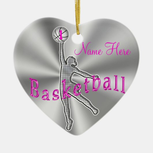 女の子のバスケットボールは彼女の名前および数を飾ります セラミックオーナメント (正面)