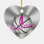 女の子のバスケットボールは彼女の名前および数を飾ります セラミックオーナメント (裏面)