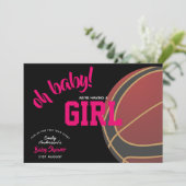 女の子のバスケットボール ベイビーシャワー ピンク ブラック インビテーション (スタンド正面)