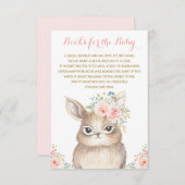 女の子のバニーのベビーシャワーの赤面の花柄は本を持って来ます エンクロージャーカード (正面/裏面)