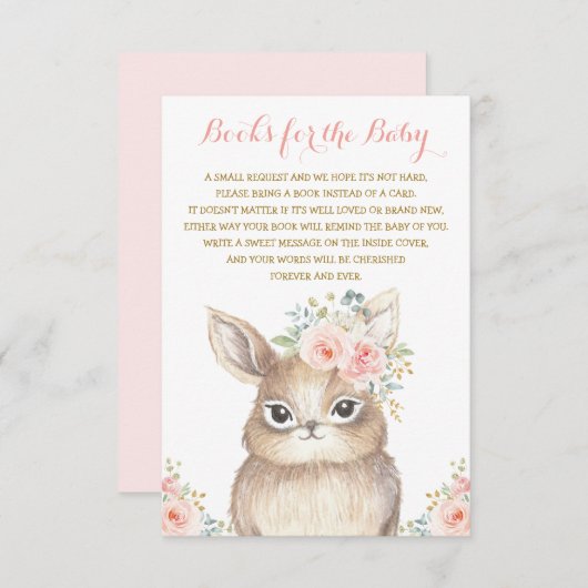 女の子のバニーのベビーシャワーの赤面の花柄は本を持って来ます エンクロージャーカード (正面/裏面)