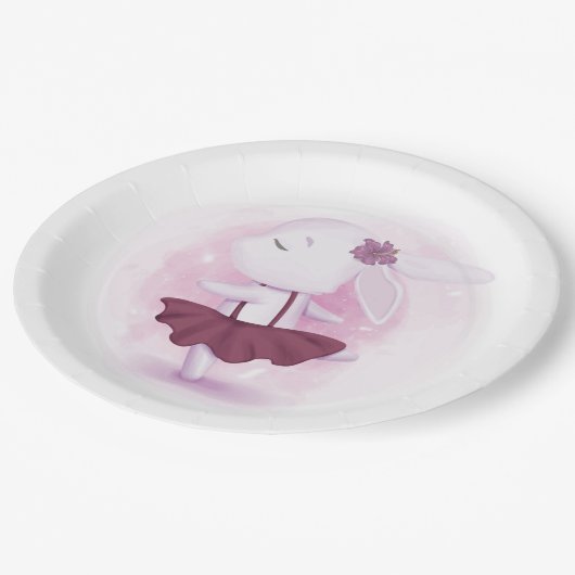 女の子のバニーウサギのパーティーのバレリーナの紙皿 ペーパープレート (アングル)