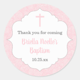 女の子のバプテスマの好意アイディア |ピンクダマスククラシック ラウンドシール