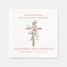 女の子のバプテスマほこりっぽいピンク・ローズ・クリスチャン スタンダードカクテルナプキン