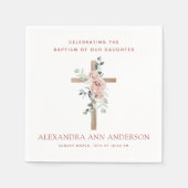 女の子のバプテスマほこりっぽいピンク・ローズ・クリスチャン スタンダードカクテルナプキン (正面)