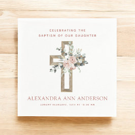 女の子のバプテスマほこりっぽいピンク・ローズ・クリスチャン スタンダードカクテルナプキン