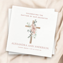 女の子のバプテスマほこりっぽいピンク・ローズ・クリスチャン スタンダードカクテルナプキン