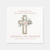 女の子のバプテスマほこりっぽいピンク・ローズ・クリスチャン スタンダードカクテルナプキン (正面)