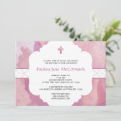 女の子のバプテスマまたは最初の共産主義招待状ピンクの紫 招待状 (スタンド正面)