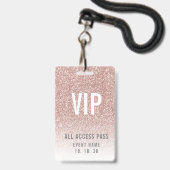 女の子のバラピンクグリッターVIPアクセスイベント バッジ (裏面（ネックストラップ付）)