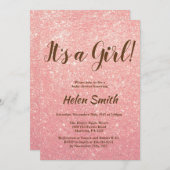女の子のバラ金ゴールドピンクグリッター赤ちゃんシャワー 招待状 (正面/裏面)