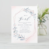 女の子のバラ金ゴールドブルーグリーンリーベビーシャワー 招待状 (スタンド正面)