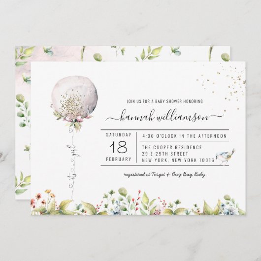 女の子のバルーンだ | ベビーシャワー招待状 招待状 (正面/裏面)