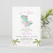 女の子のバレリーナ恐竜ベビーシャワー 招待状 (スタンド正面)