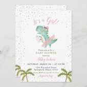 女の子のバレリーナ恐竜ベビーシャワー 招待状 (正面/裏面)