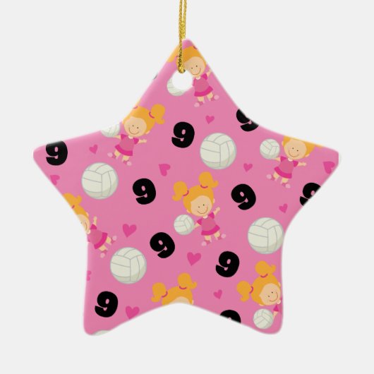 女の子のバレーボール選手第9のためのギフトのアイディア セラミックオーナメント (正面)