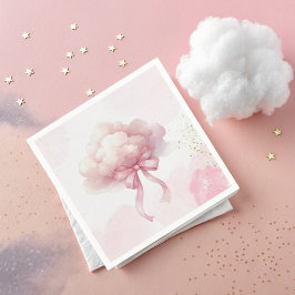 女の子のバースデーシャワー用のピンクのリボンの雲 スタンダードカクテルナプキン