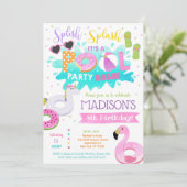 女の子のバースデーパーティ招待状をプール 招待状 (スタンド正面)