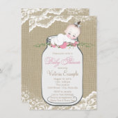 女の子のバーラップメイソンジャーブベイビーシャワー 招待状 (正面/裏面)