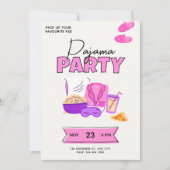 女の子のパジャマパーティー ピンクのスリープオーバー招待状 招待状 (正面)