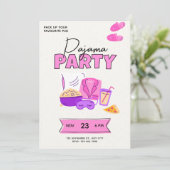 女の子のパジャマパーティー ピンクのスリープオーバー招待状 招待状 (スタンド正面)