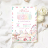 女の子のパステルカラー カーニバル サーカス キッズ 誕生日 招待状