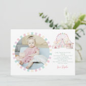 女の子のパステルカラー カーニバル サーカス 誕生日写真 サンキューカード (スタンド正面)