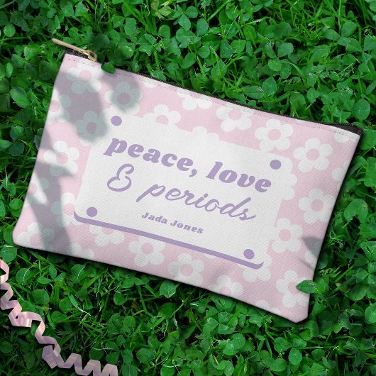 女の子のパステルピンクの花柄の生理期間 アクセサリーポーチ