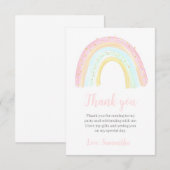 女の子のパステルレインボー誕生日パーティー サンキューカード (正面/裏面)