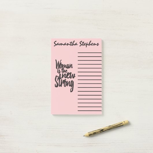 女の子のパワーウーマンがピンクの黒の新強者 ポストイット (デスク上)