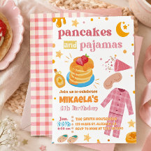 女の子のパンケーキとパジャマの誕生日招待状