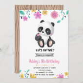 女の子のパンダの誕生日招待状 招待状 (正面/裏面)