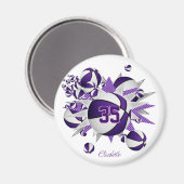 女の子のパーソナライズされたバスケットは紫の白い星 マグネット (正面/裏面)