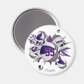 女の子のパーソナライズされたバスケットは紫色の灰色の星 マグネット (正面/裏面)