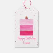 女の子のパーソナライズされたピンクのお誕生日ケーキギフトラベル ギフトタグ (正面)