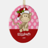 女の子のパーソナライズなクリスマスのオーナメント猿のピンク セラミックオーナメント (右)