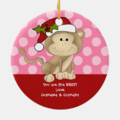 女の子のパーソナライズなクリスマスのオーナメント猿のピンク セラミックオーナメント (裏面)