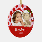 女の子のパーソナライズなクリスマスのオーナメント猿 セラミックオーナメント (右)